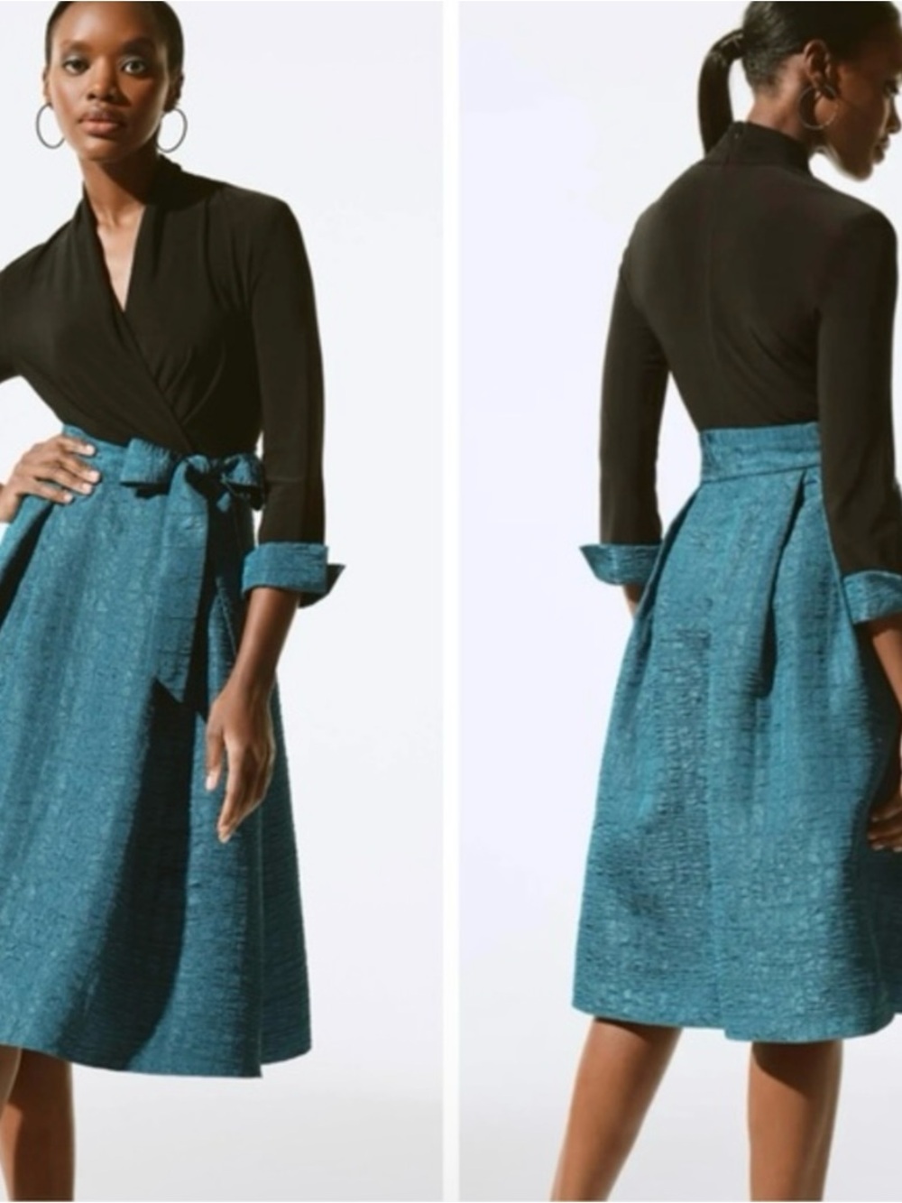 Joseph Ribcoff Teal Jacquard Belted Textured Dress Sz 2 Formal Party Classy